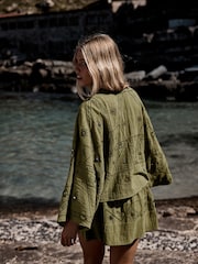 Khaki Green Embroidered Mirror Detail Tie Front Top - Image 3 of 4