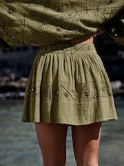 卡其綠色 - Embroidered Mirror Detail Rara Mini Skirt - 圖片 3/4