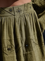 卡其綠色 - Embroidered Mirror Detail Rara Mini Skirt - 圖片 4/4