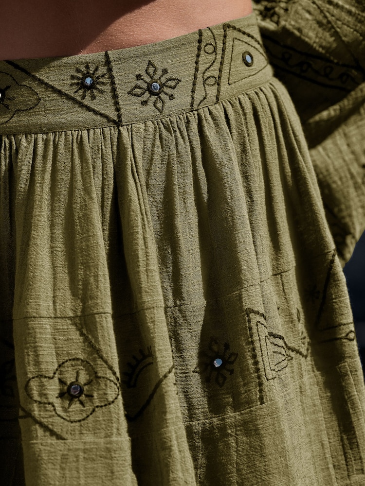 卡其綠色 - Embroidered Mirror Detail Rara Mini Skirt - 圖片 4/4