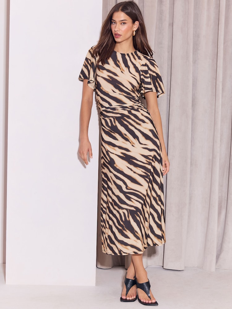 Lipsy Short Sleeve Jersey Slinky Ruched Midi Dress - صورة 1 من 5