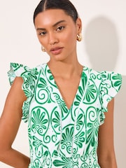 Lipsy Green Frill Sleeve Printed Broderie V-Neck Midi Dress - Image 4 of 5