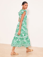 Lipsy Green Frill Sleeve Printed Broderie V-Neck Midi Dress - Image 5 of 5