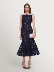 Self-Portrait Blue Spiral Lace Midi Dress - Image 1 of 5
