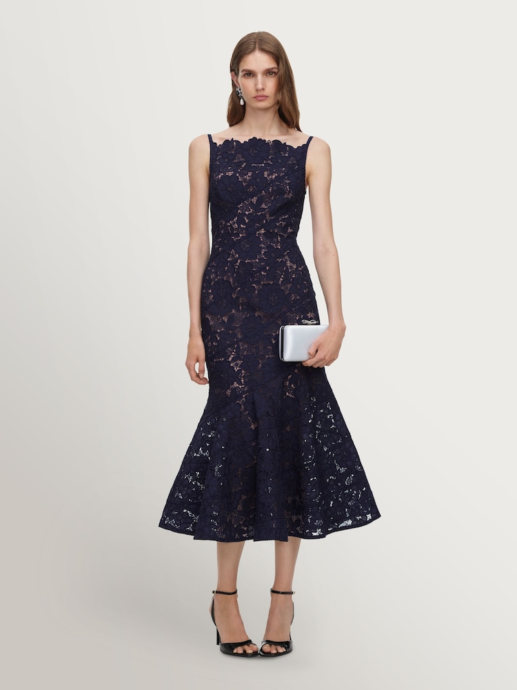 Self-Portrait Blue Spiral Lace Midi Dress - Image 1 of 5 Self-Portrait Blue Spiral Lace Midi Dress - Image 1 of 5