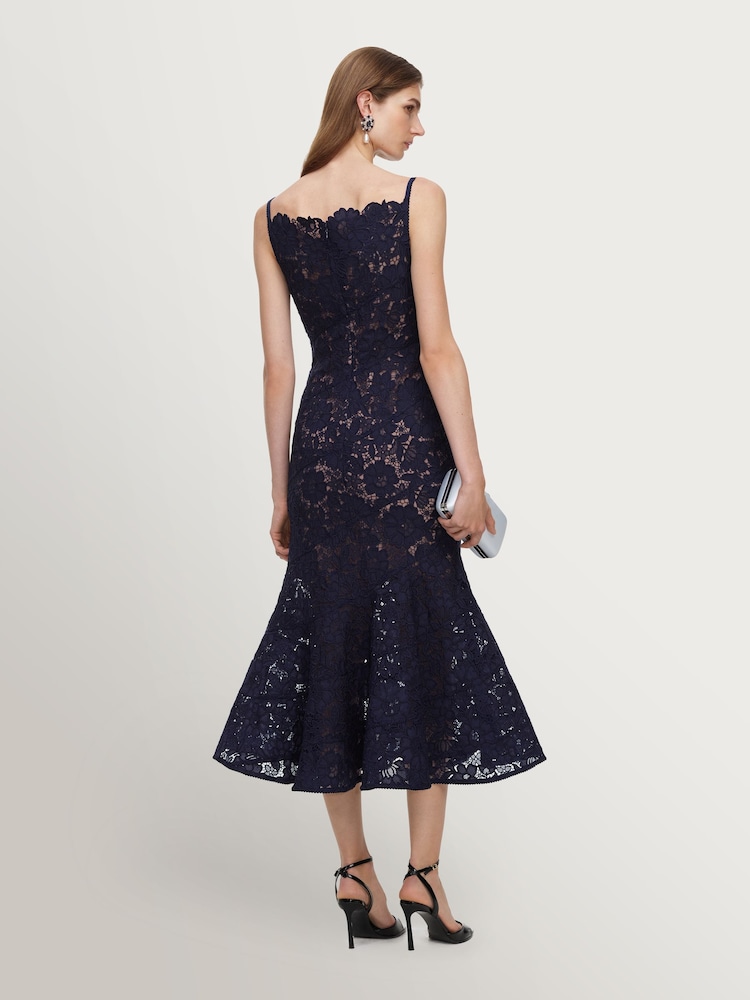Self-Portrait Blue Spiral Lace Midi Dress - Image 2 of 5 Self-Portrait Blue Spiral Lace Midi Dress - Image 2 of 5