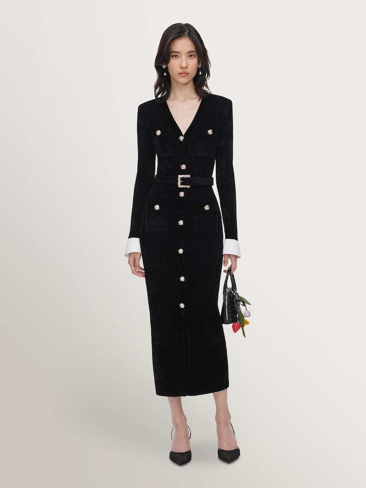 Self-Portrait Black Chenille Knit Midi Dress - Image 1 of 5