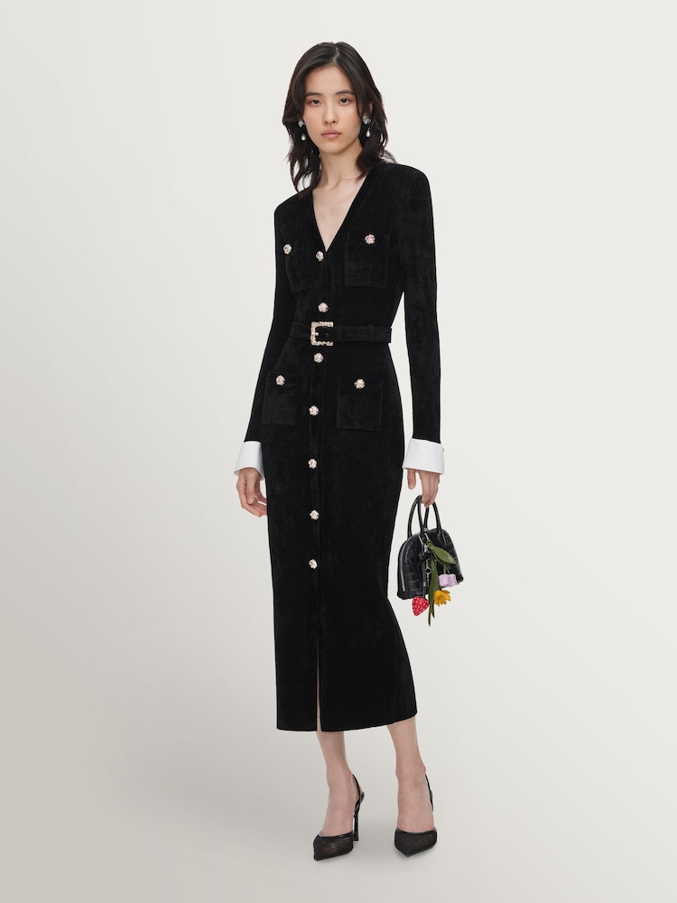 Self-Portrait Black Chenille Knit Midi Dress - Image 5 of 5