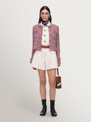 Self-Portrait Red Check Frayed Knit Jacket - Image 1 of 5