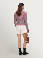 Self-Portrait Red Check Frayed Knit Jacket - Image 2 of 5