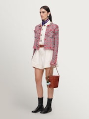 Self-Portrait Red Check Frayed Knit Jacket - Image 3 of 5