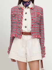 Self-Portrait Red Check Frayed Knit Jacket - Image 5 of 5