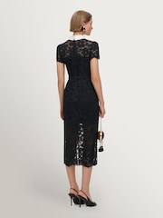 Self-Portrait Black Lace Contrast Collar Midi Dress - Image 2 of 5