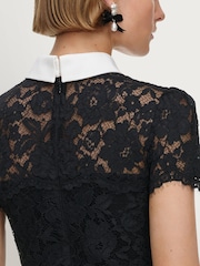 Self-Portrait Black Lace Contrast Collar Midi Dress - Image 4 of 5
