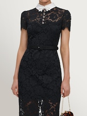 Self-Portrait Black Lace Contrast Collar Midi Dress - Image 5 of 5