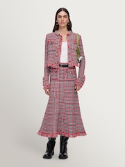 Self-Portrait Red Check Frayed Knit Midi Skirt - Image 3 of 10