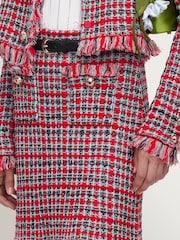 Self-Portrait Red Check Frayed Knit Midi Skirt - Image 8 of 10