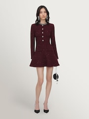 Self-Portrait Red Textured Knit Embellished Mini Dress - Image 1 of 6