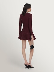 Self-Portrait Red Textured Knit Embellished Mini Dress - Image 3 of 6