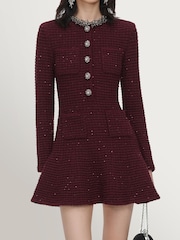 Self-Portrait Red Textured Knit Embellished Mini Dress - Image 4 of 6