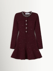 Self-Portrait Red Textured Knit Embellished Mini Dress - Image 6 of 6