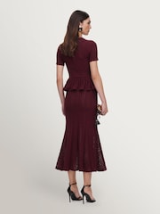 Self-Portrait Red Pointelle Peplum Knit Midi Dress - Image 2 of 5