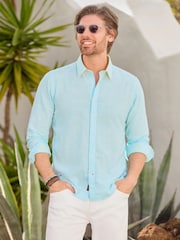 Joe Browns Blue Luxurious Linen Blend Stripe Shirt - Image 1 of 8