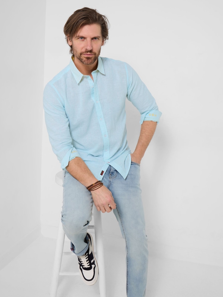 Joe Browns Blue Luxurious Linen Blend Stripe Shirt - Image 2 of 8