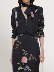 Self-Portrait Black Satin Floral Printed Midi Dress - Image 5 of 5