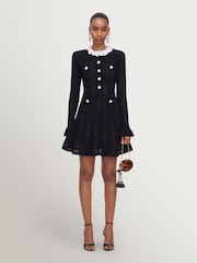 Self-Portrait Black Flower Trim Knit Mini Dress - Image 1 of 5