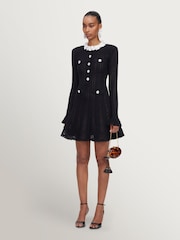 Self-Portrait Black Flower Trim Knit Mini Dress - Image 3 of 5