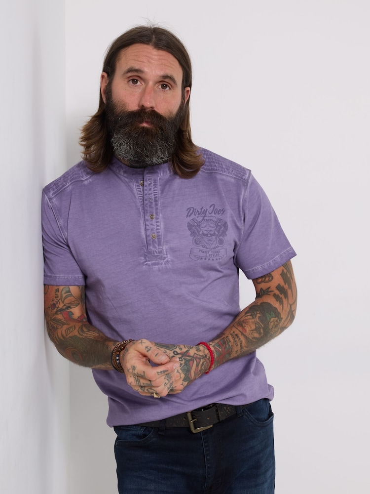 Joe Browns Purple Washed and Worn Henley T-Shirt - Image 1 of 5
