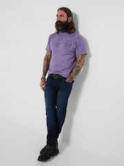 Joe Browns Purple Washed and Worn Henley T-Shirt - Image 3 of 5