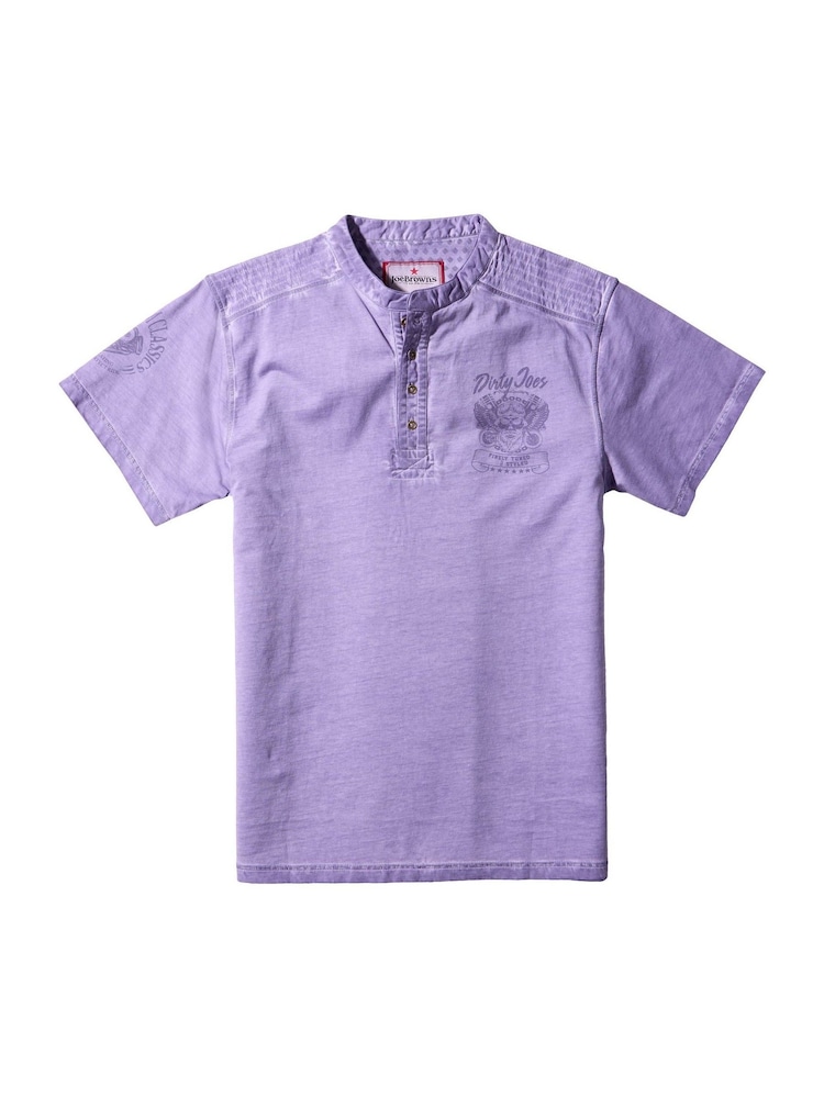 Joe Browns Purple Washed and Worn Henley T-Shirt - Image 5 of 5