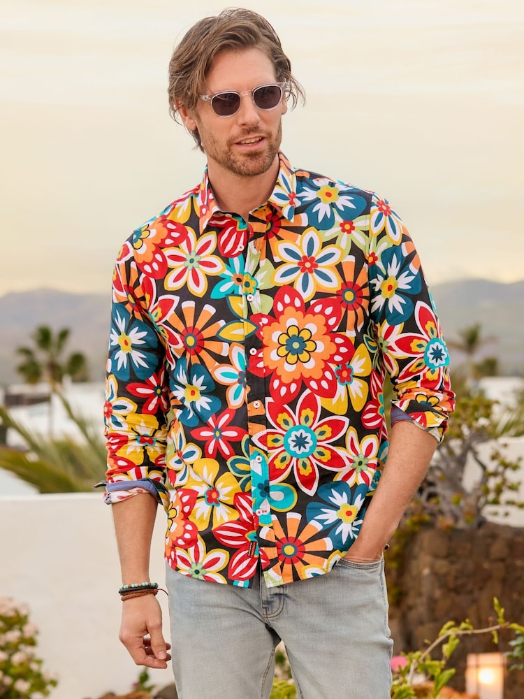 Joe Browns Red Floral Flashback Linen Blend Shirt - Image 1 of 6