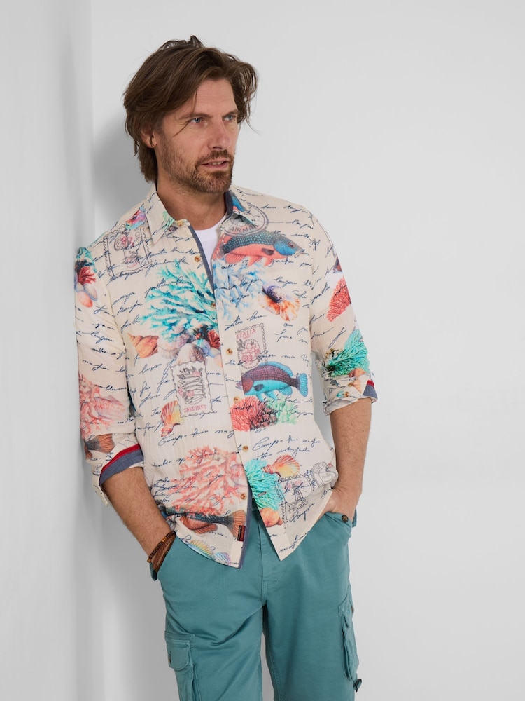 Joe Browns Cream Reef Notes Crinkle Shirt - Image 2 of 6