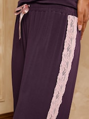 Love & Roses Purple Lace V-Neck Soft Jersey Pyjamas Set - Image 5 of 6