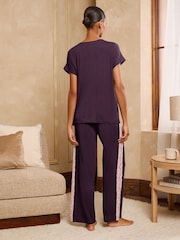 Love & Roses Purple Lace V-Neck Soft Jersey Pyjamas Set - Image 6 of 6