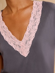 Love & Roses Grey Lace V-Neck Soft Jersey Pyjamas Set - Image 3 of 6