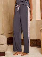 Love & Roses Grey Lace V-Neck Soft Jersey Pyjamas Set - Image 4 of 6