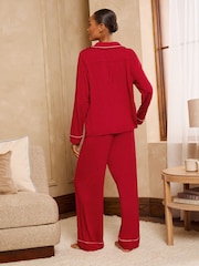 Love & Roses Red Heart Frilled Detail Jersey Button Through Pyjamas Set - Image 5 of 6