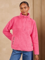 Love & Roses Pink Leopard Tipped Quarter Button Through Cosy Borg Fleece - Image 4 of 6