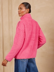 Love & Roses Pink Leopard Tipped Quarter Button Through Cosy Borg Fleece - Image 5 of 6