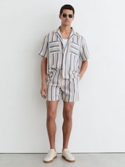 Reiss Blue/Ecru Mararani Striped Drawstring Shorts - Image 1 of 5