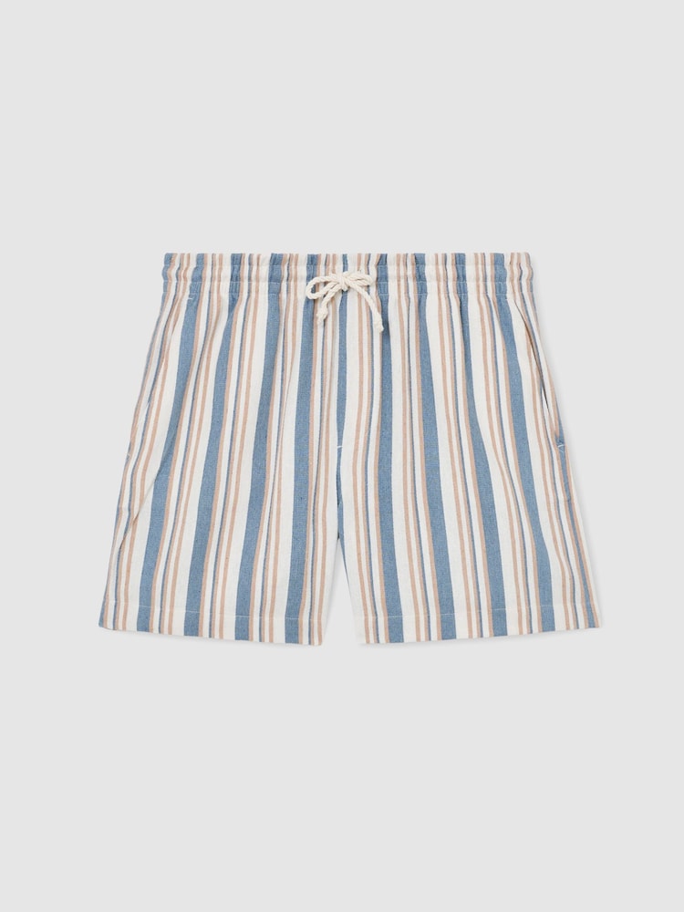 Reiss Blue/Ecru Mararani Striped Drawstring Shorts - Image 2 of 5 Reiss Blue/Ecru Mararani Striped Drawstring Shorts - Image 2 of 5