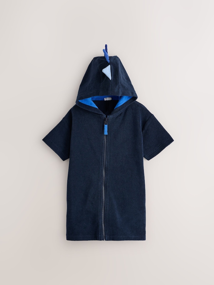 Navy Dino Towelling Zip Up Cover-Up (3mths-7yrs) - Image 1 of 4