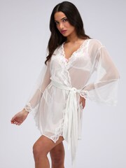 Boux Avenue White Mallory Mesh Kimono Robe - Image 3 of 6