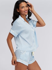 Niebieski - Boux Avenue Stripe Satin Short Pyjamas Set - Obraz 5 z 6