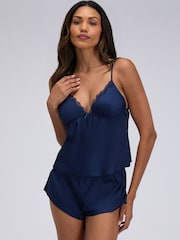 Boux Avenue Blue Kaya Satin Cami Pyjamas Set - Image 1 of 5