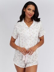 Boux Avenue White Floral Satin Short Pyjamas Set - Image 1 of 6